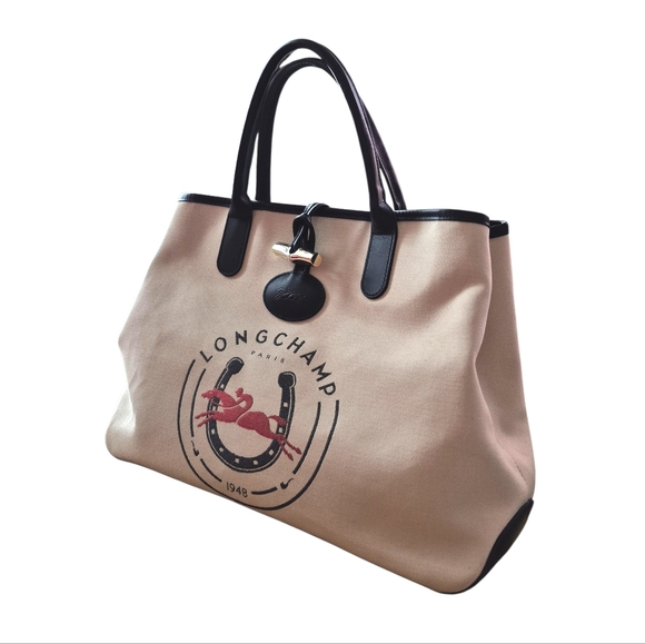 Longchamp Large Rosea 1948 Canvas Leather Tote Bag - Picture 16 of 16